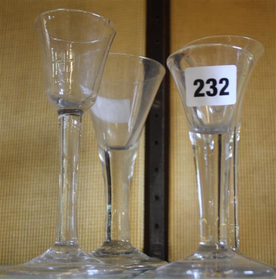 Four 18th Century plain stem wine glasses